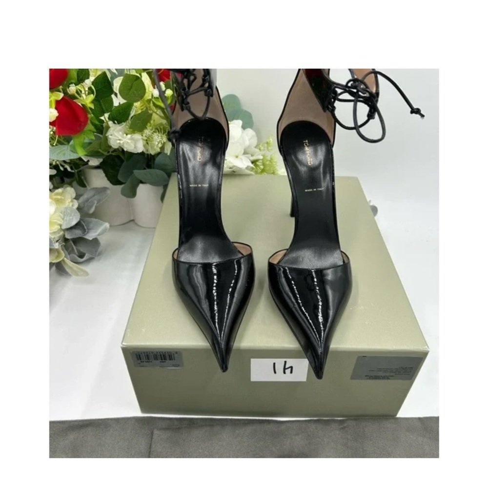 Tom Ford Black Patent Leather Women ankle tie 105 mm pumps size 41 made Italy - Picture 2 of 7